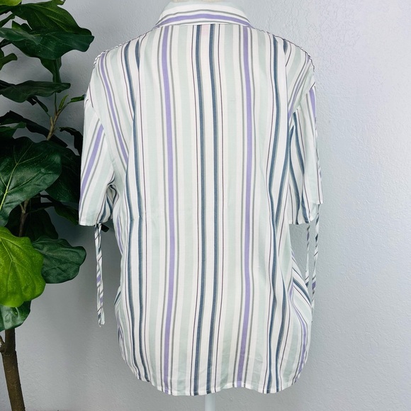 NEW VINCE CAMUTO Stripe Drawstring Button Up Shirt Cream Ivory Green - Picture 7 of 8